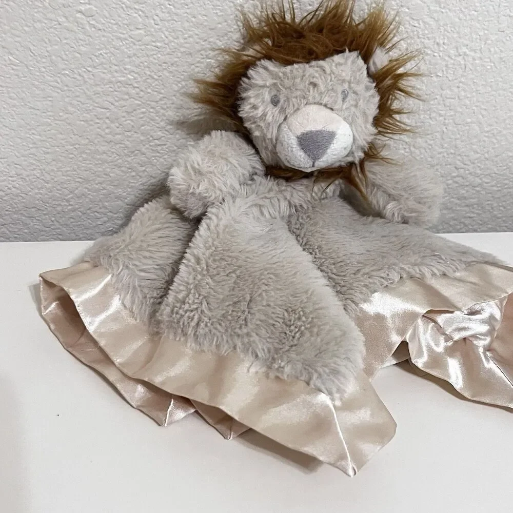 Cloud Island Tan Lion Security Blanket Lovey Satin Trim Lovie Blankie